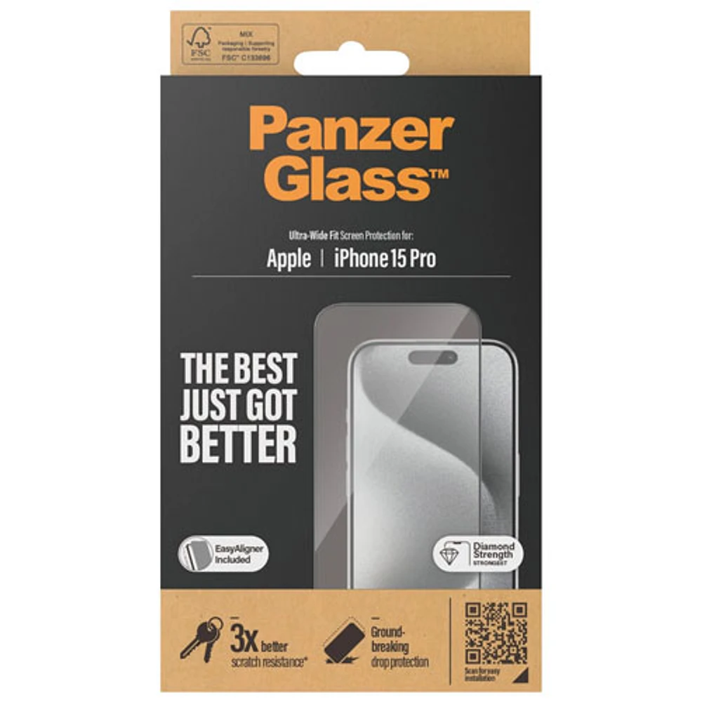 Protecteur d'écran en verre Ultra Wide de PanzerGlass pour iPhone 15 Pro