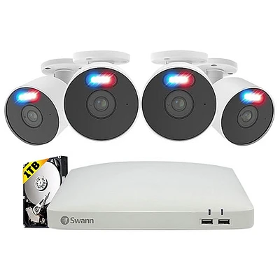 Système surveillance avec fil à enregistreur numérique 8 canaux 1 To à 4 caméras compactes HD intégrale de Swann - Noir