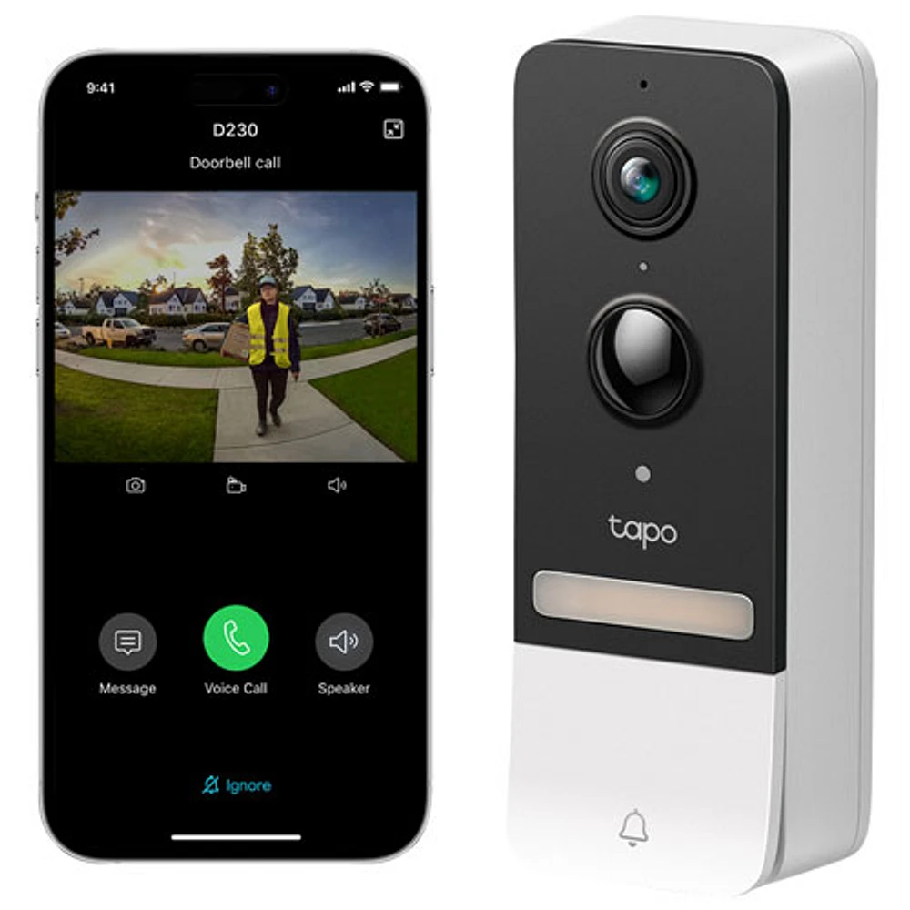 TP-Link Tapo D230S1 2K Wire-Free Wi-Fi Video Doorbell Camera Kit