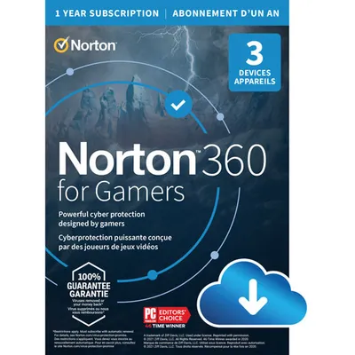 Norton 360 for Gamers (PC/Mac) - 3 appareils - Stockage infonuagique de 50 Go - Abonnement de 1 an - Téléchargement numérique