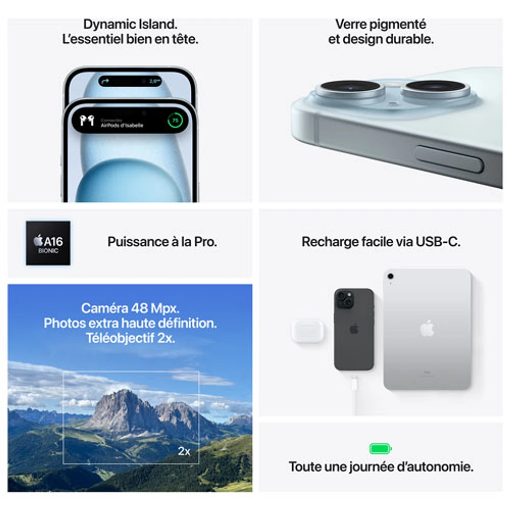 iPhone 15 de 128 Go d'Apple - Noir - Déverrouillé