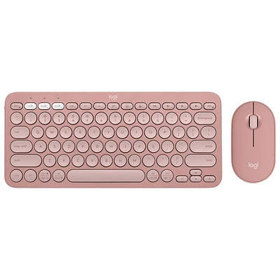 Ensemble avec souris optique et clavier ergonomique Bluetooth Pebble 2 de Logitech - Rose - Anglais