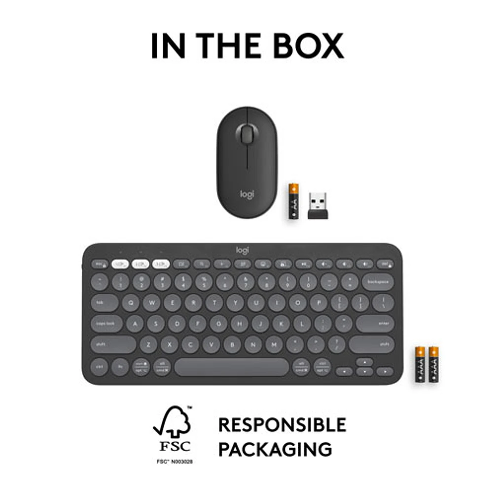 Logitech Pebble 2 Bluetooth Optical Ergonomic Keyboard & Mouse Combo - Black