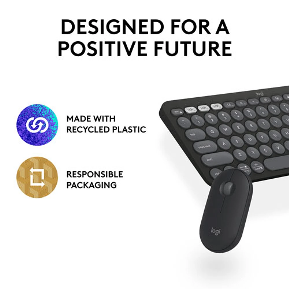 Logitech Pebble 2 Bluetooth Optical Ergonomic Keyboard & Mouse Combo - Black