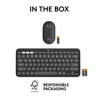 Logitech Pebble 2 Bluetooth Optical Ergonomic Keyboard & Mouse Combo for Mac - Black