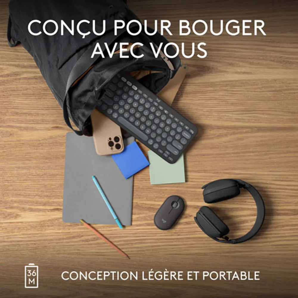 Clavier sans fil mince K380s sans pavé numérique de Logitech avec raccourcis personnalisables - Graphite tonal