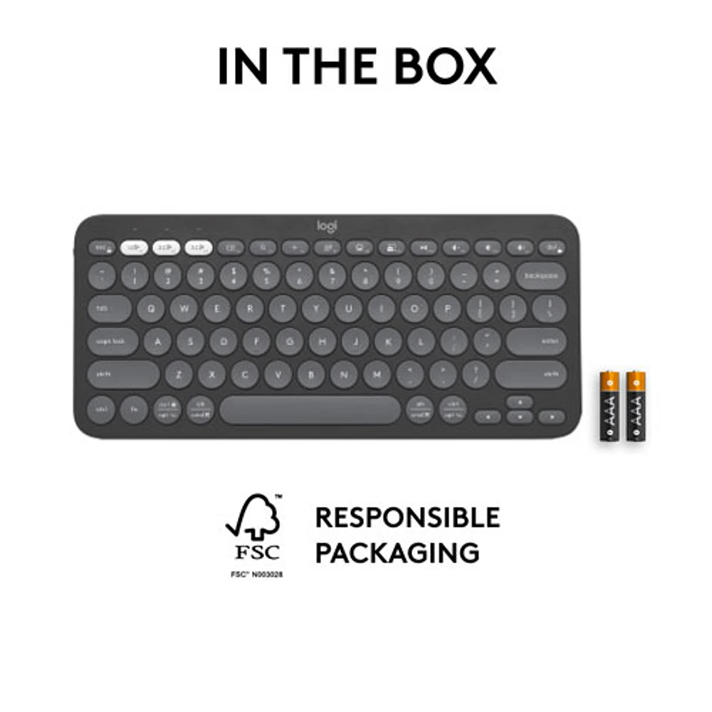 Clavier sans fil mince K380s sans pavé numérique de Logitech avec raccourcis personnalisables - Graphite tonal
