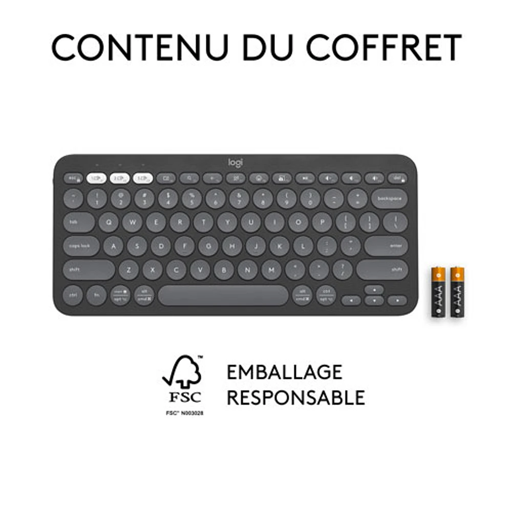 Clavier sans fil mince K380s sans pavé numérique de Logitech avec raccourcis personnalisables - Graphite tonal