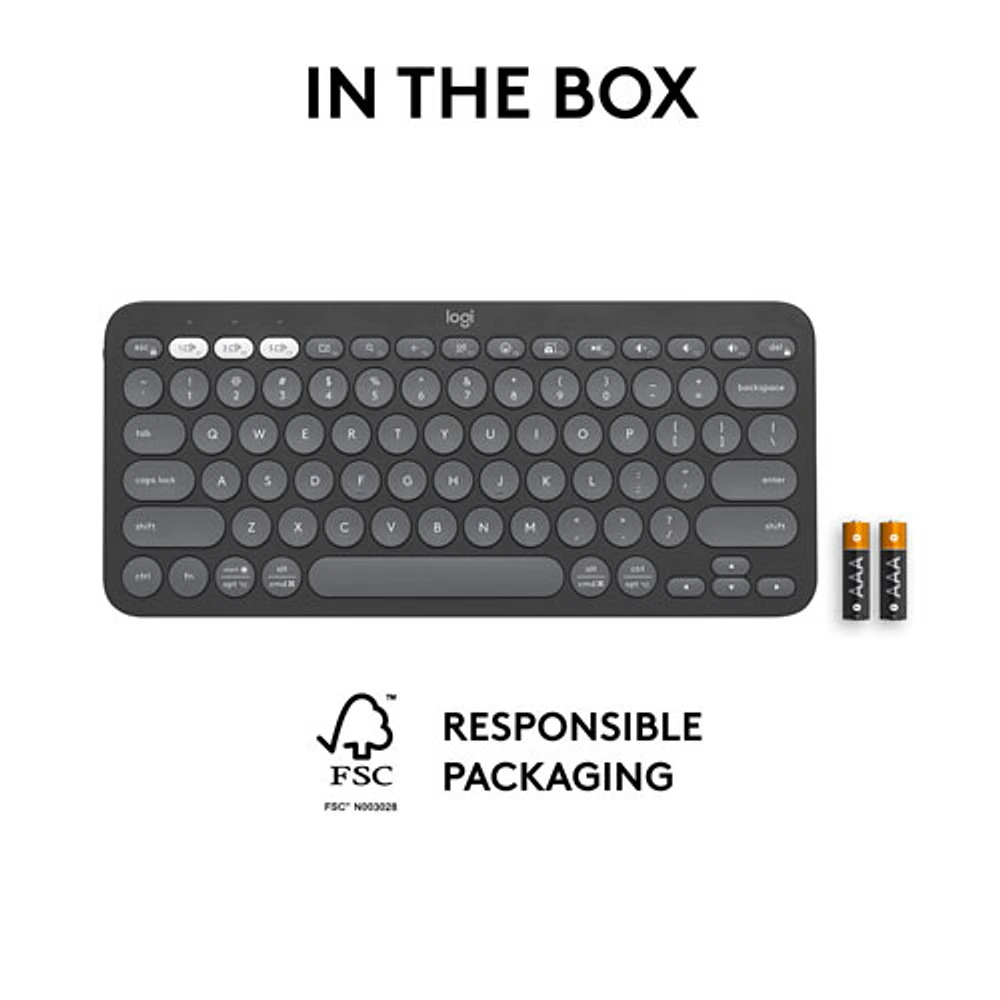 Clavier sans fil mince K380s sans pavé numérique de Logitech avec raccourcis personnalisables - Graphite tonal