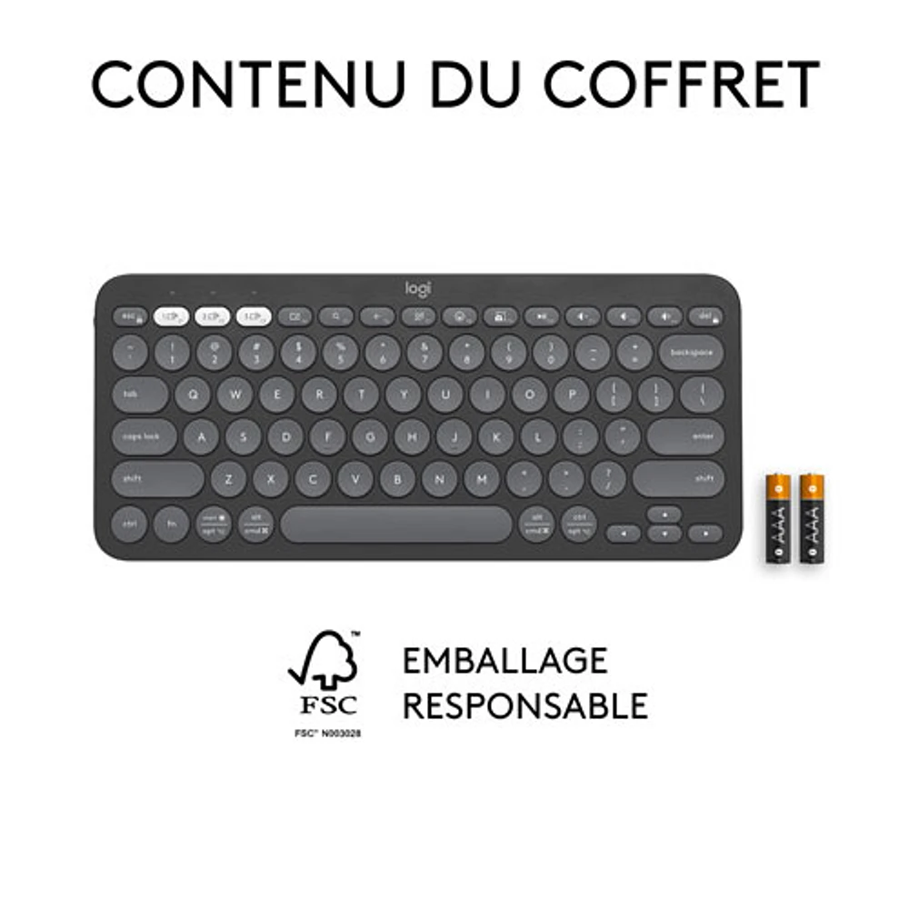 Clavier sans fil mince K380s sans pavé numérique de Logitech avec raccourcis personnalisables - Graphite tonal
