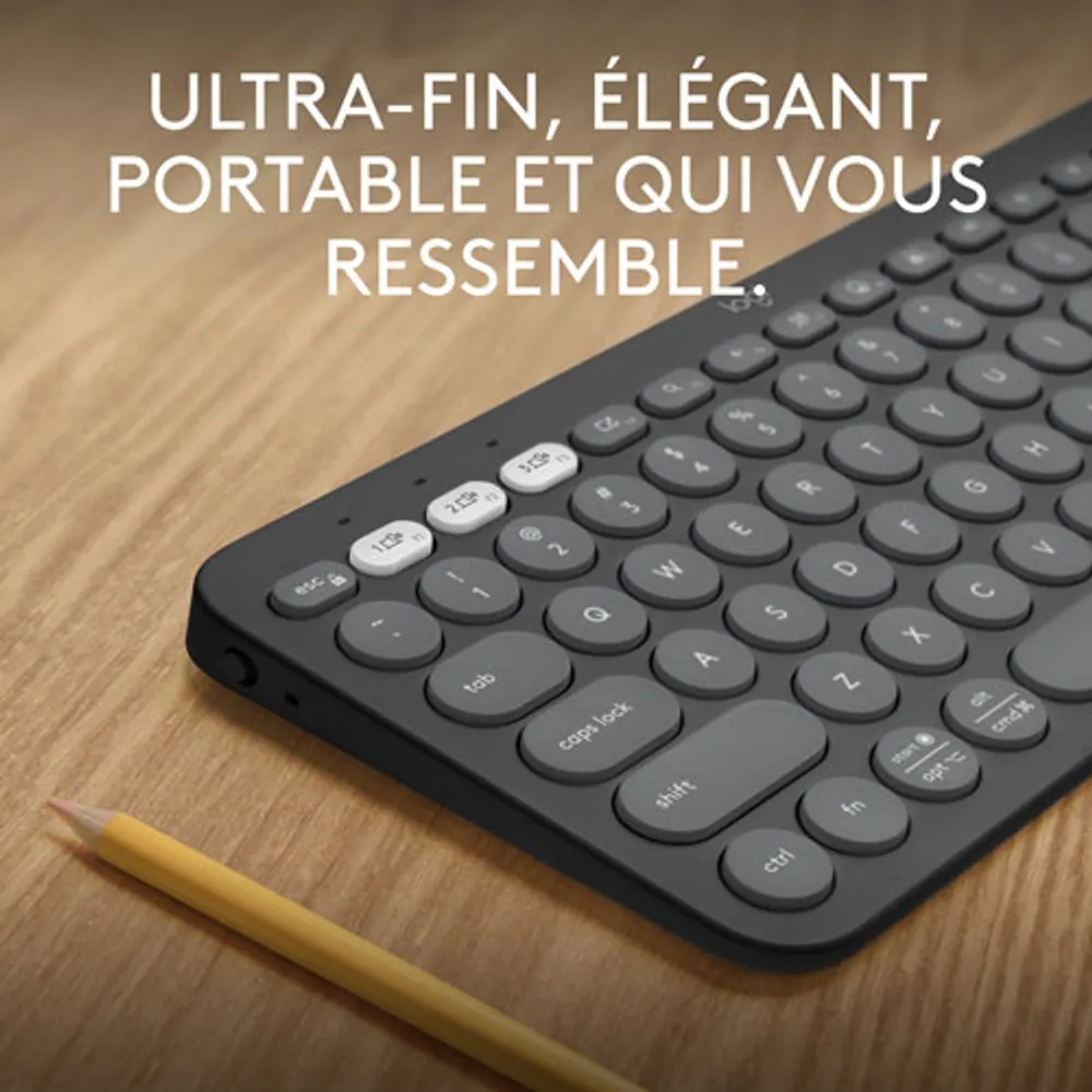 Clavier sans fil mince K380s sans pavé numérique de Logitech avec raccourcis personnalisables - Graphite tonal