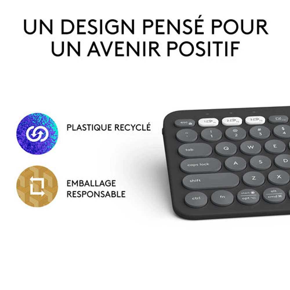 Clavier sans fil mince K380s sans pavé numérique de Logitech avec raccourcis personnalisables - Graphite tonal
