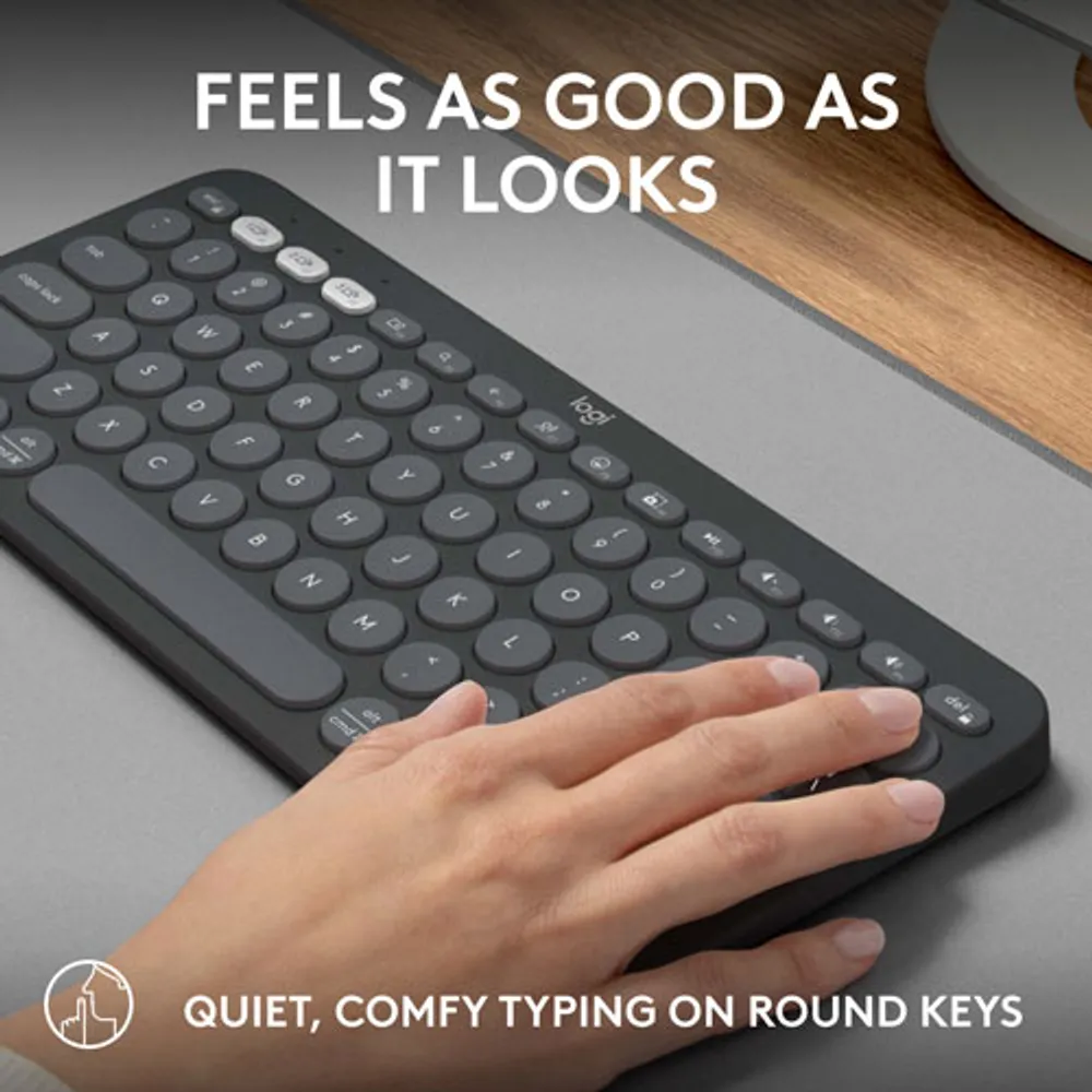 Clavier sans fil mince K380s sans pavé numérique de Logitech avec raccourcis personnalisables - Graphite tonal
