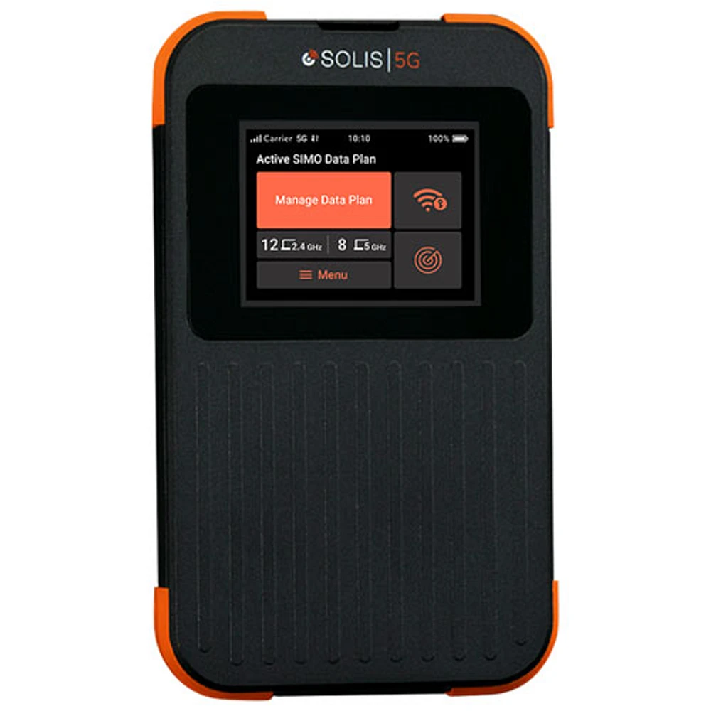 Point d'accès Wi-Fi mobile Solis 5G de SIMO avec données à vie - Noir/Orange