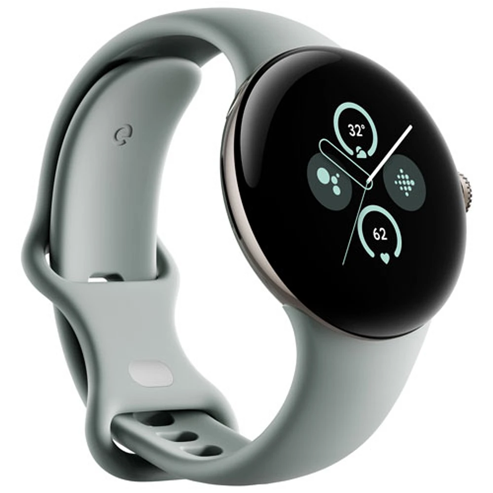 Montre Pixel Watch 2 (GPS + LTE) de Google avec boîtier en aluminium doré de 40 mm et bracelet sport vert lichen