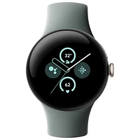 Montre Pixel Watch 2 (GPS + LTE) de Google avec boîtier en aluminium doré de 40 mm et bracelet sport vert lichen