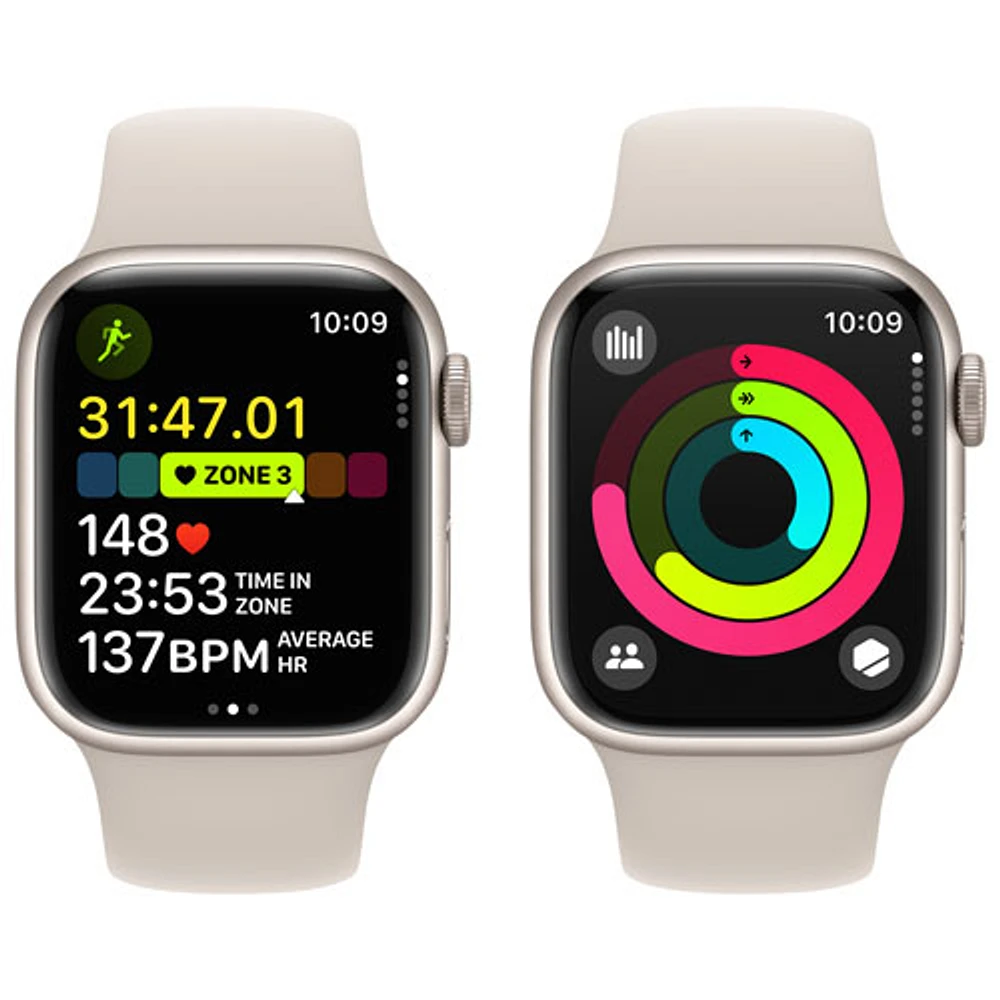 Apple Watch Series 9 (GPS) avec boîtier de 41 mm en aluminium comète et bracelet sport comète - Petit/Moyen 130-180 mm