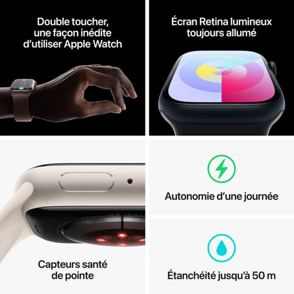 Apple Watch Series 9 (GPS) avec boîtier de 41 mm en aluminium comète et bracelet sport comète - Petit/Moyen 130-180 mm