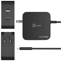 Chargeur mural à 2 ports USB-C PD de 102 W de j5create (JUP25102) - Noir