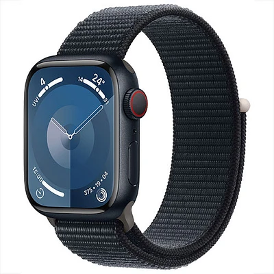 Apple Watch Series 9 (GPS + Cellular) avec boîtier de 41 mm en aluminium minuit et bracelet sport à rabat minuit par Bell - Petit - Financement mensuel