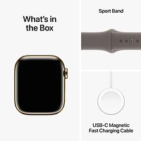 Apple Watch Series 9 (GPS + Cellular) avec boîtier de mm en acier inoxydable doré et bracelet sport argile par Rogers - Petit/Moyen