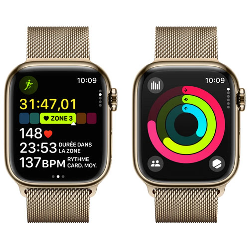 Apple Watch Series 9 (GPS + Cellular) avec boîtier de 41 mm en acier inoxydable doré et bracelet milanais en acier inoxydable doré par Rogers - Petit - Financement mensuel