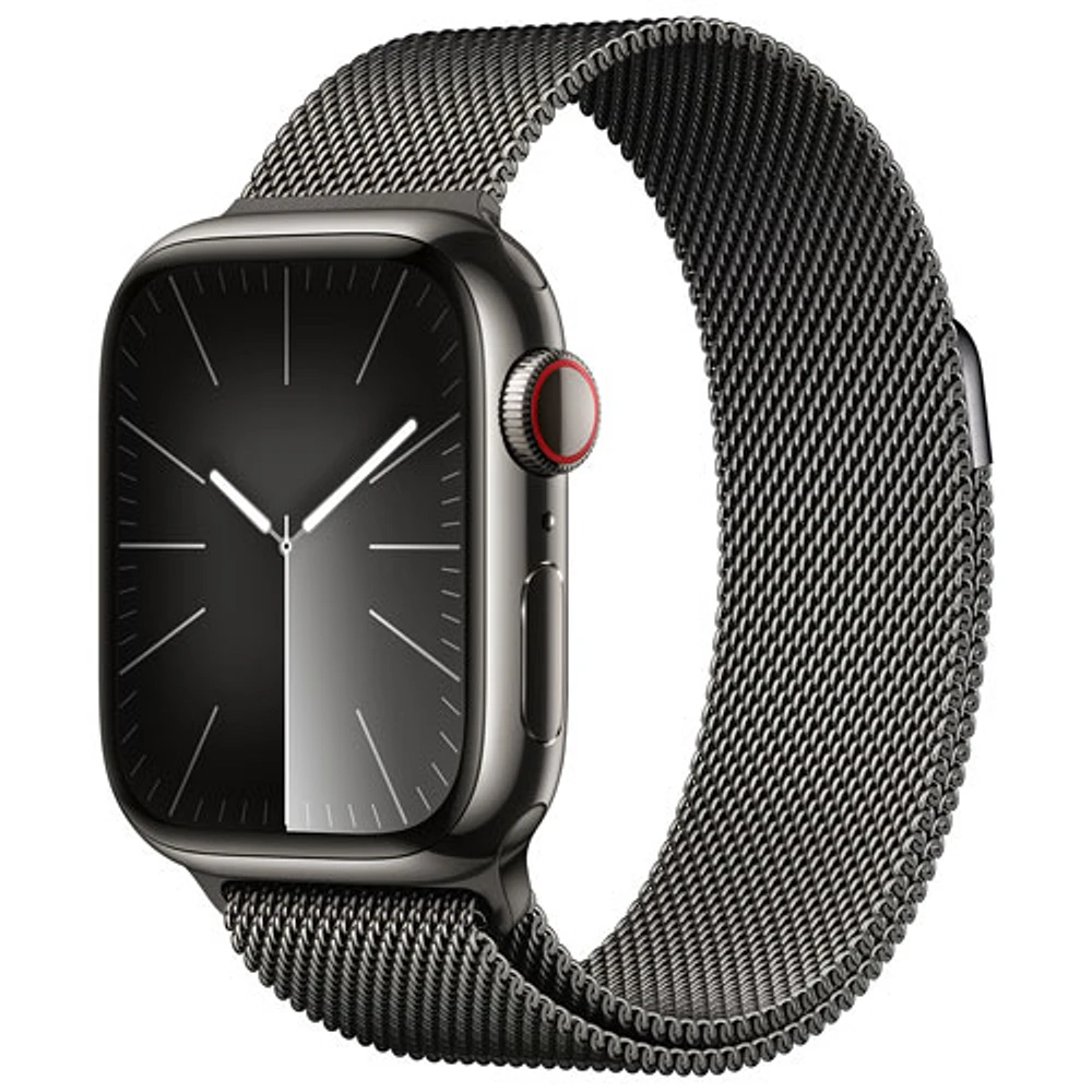 Apple Watch Series 9 (GPS + Cellular) avec boîtier de 41 mm en acier inoxydable graphite et bracelet milanais en acier inoxydable graphite par TELUS - Petit - Financement mensuel
