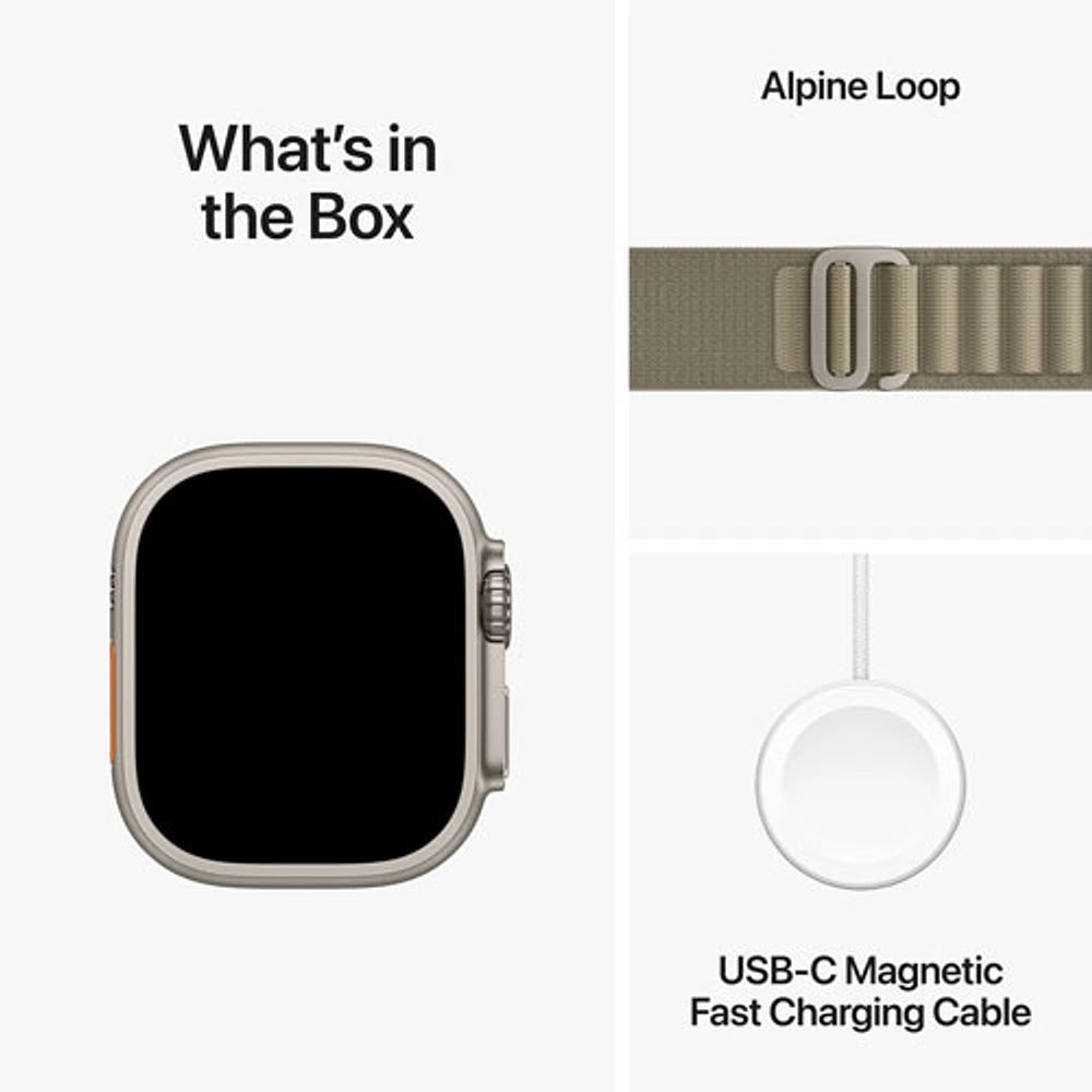 Apple Watch Ultra 2 (GPS + Cellular) avec boîtier de 49 mm en titane et bracelet Alpin olive par Bell - Moyen - Financement mensuel