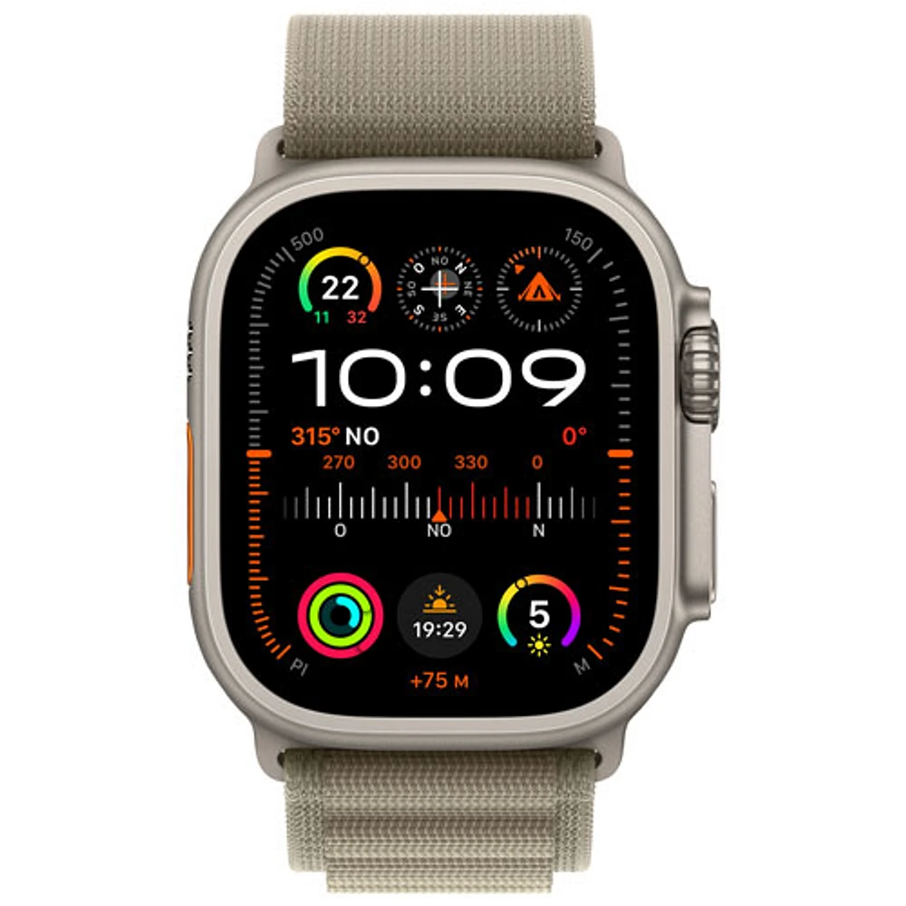 Apple Watch Ultra 2 (GPS + Cellular) avec boîtier de 49 mm en titane et bracelet Alpin olive par Rogers - Moyen - Financement mensuel