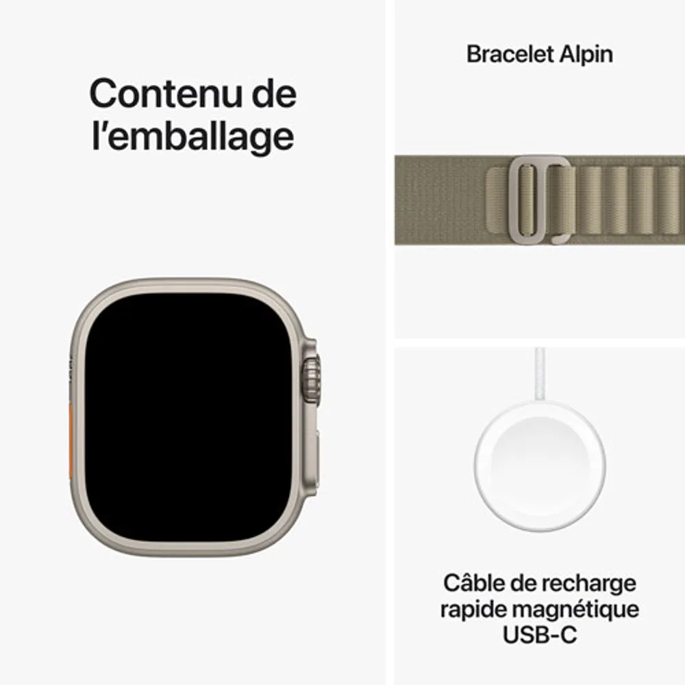 Apple Watch Ultra 2 (GPS + Cellular) avec boîtier de 49 mm en titane et bracelet Alpin olive par Rogers - Moyen - Financement mensuel