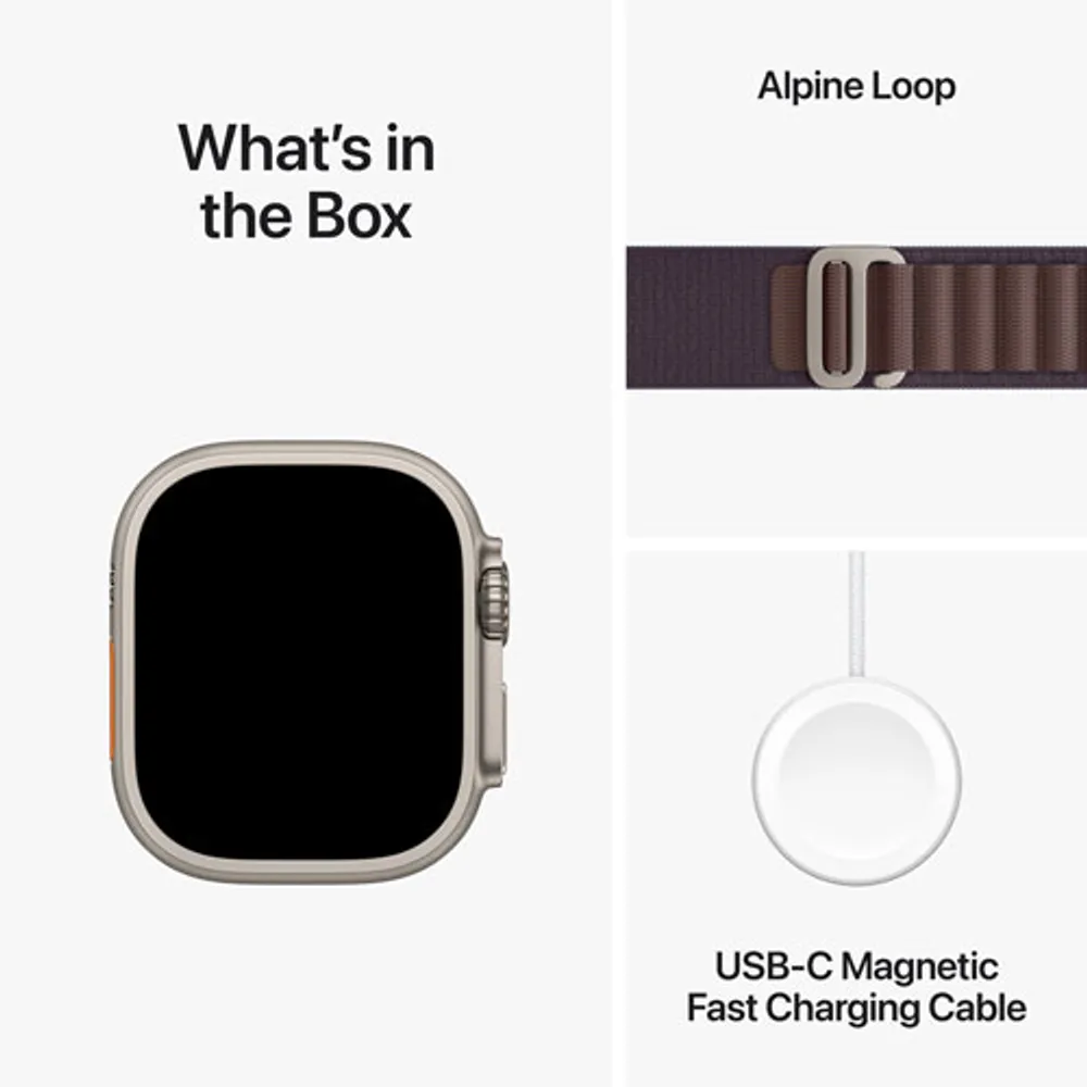 Apple Watch Ultra 2 (GPS + Cellular) avec boîtier de 49 mm en titane et bracelet Alpin indigo par TELUS - Grand - Financement mensuel