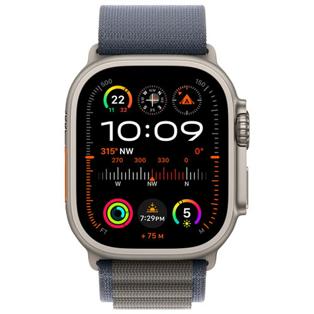 Apple Watch Ultra 2 (GPS + Cellular) avec boîtier de 49 mm en titane et bracelet Alpin bleu par Rogers - Grand - Financement mensuel