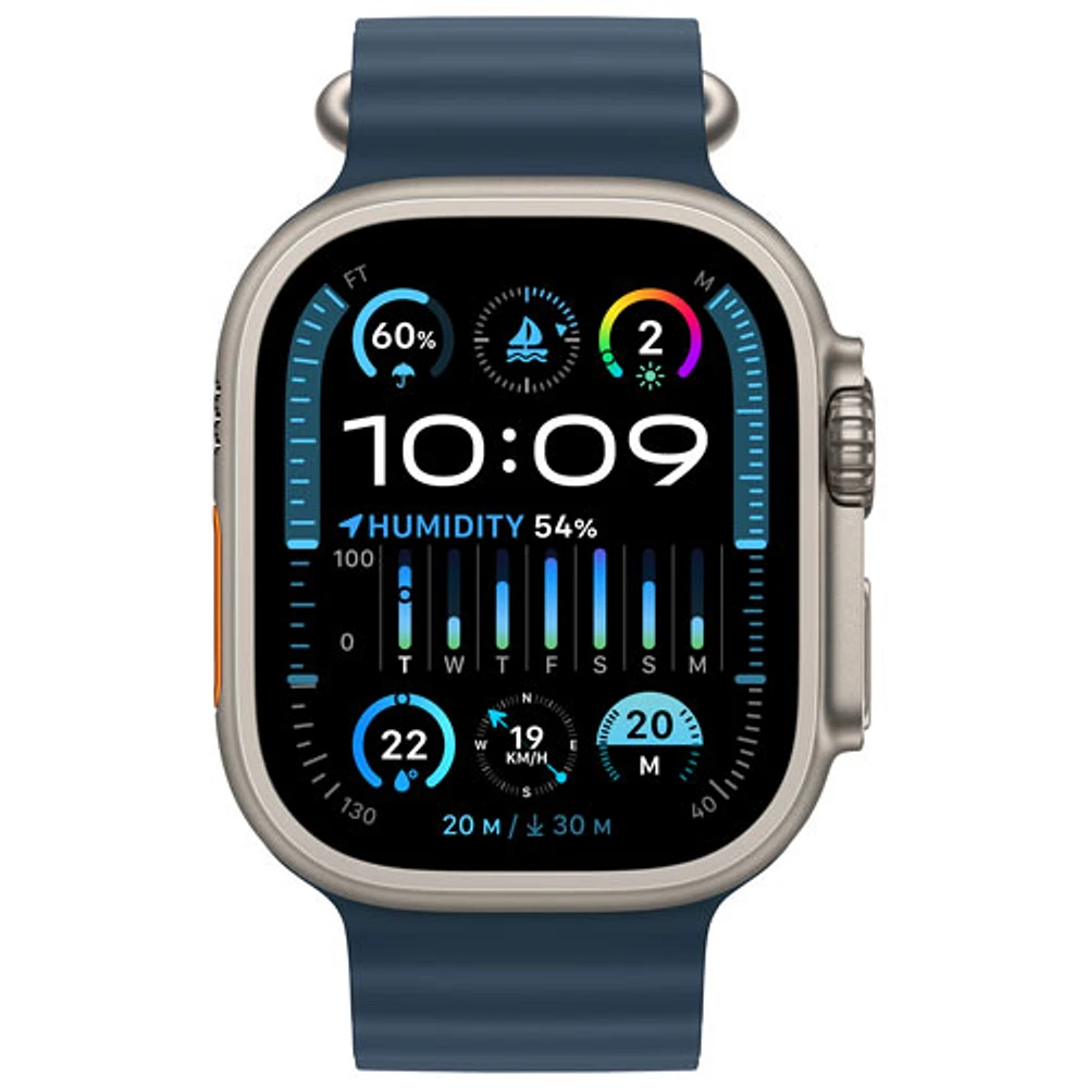 Apple Watch Ultra 2 (GPS + Cellular) avec boîtier de 49 mm en titane et bracelet Océan bleu par TELUS - Financement mensuel