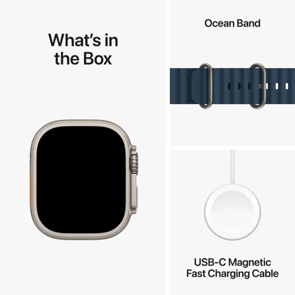 Apple Watch Ultra 2 (GPS + Cellular) avec boîtier de 49 mm en titane et bracelet Océan bleu par TELUS - Financement mensuel