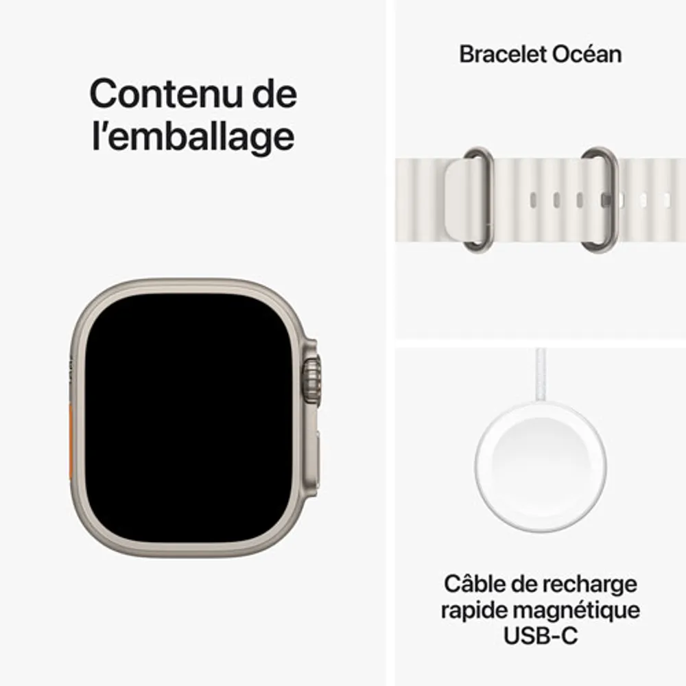 Apple Watch Ultra 2 (GPS + Cellular) avec boîtier de 49 mm en titane et bracelet Océan blanc par Rogers - Financement mensuel