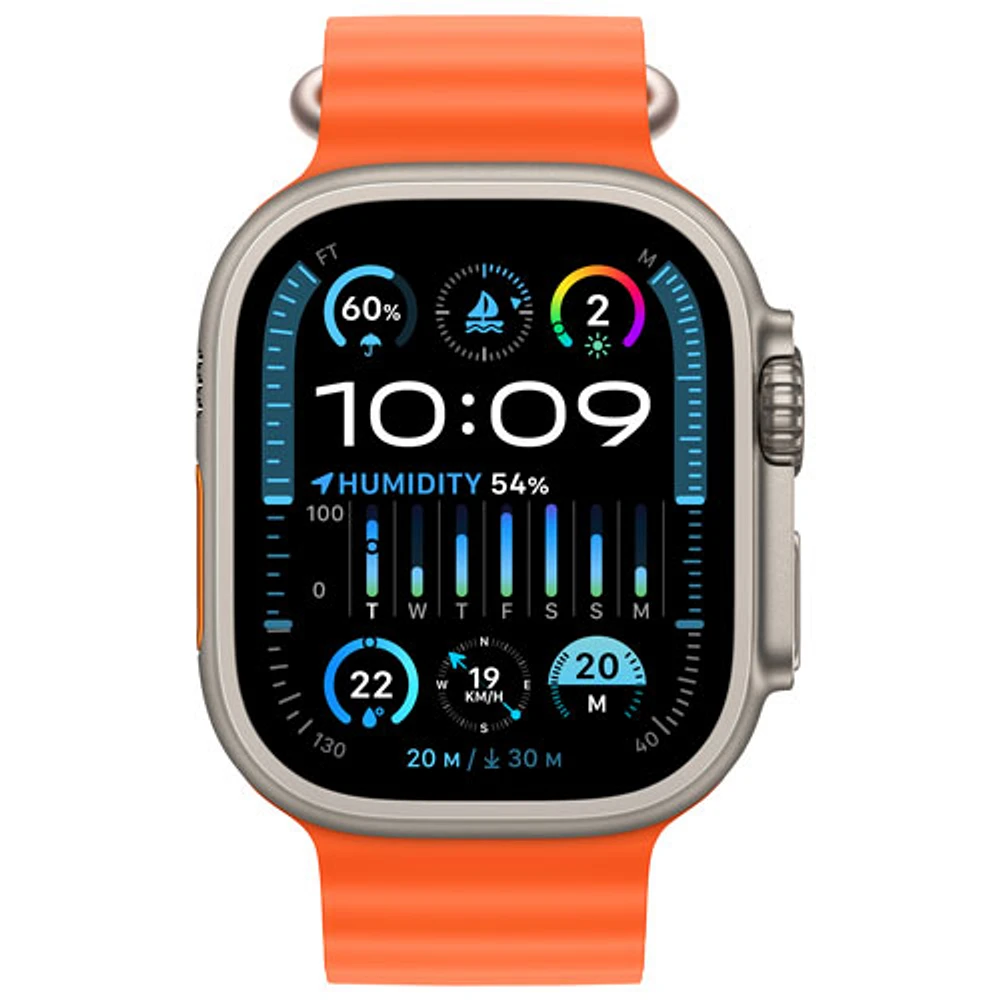 Apple Watch Ultra 2 (GPS + Cellular) avec boîtier de 49 mm en titane et bracelet Océan orange par Bell - Financement mensuel