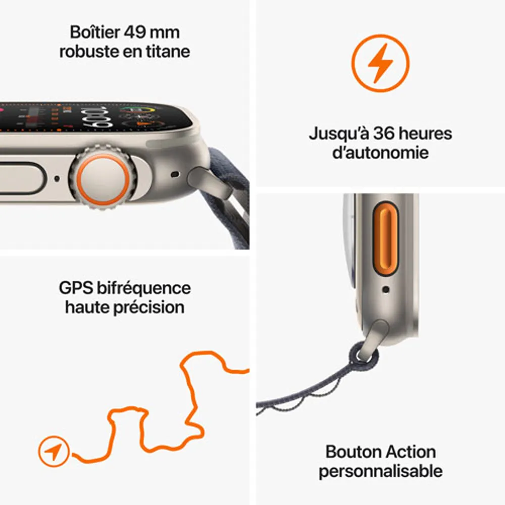 Apple Watch Ultra 2 (GPS + Cellular) avec boîtier de 49 mm en titane et bracelet Océan orange par Virgin Plus - Financement mensuel