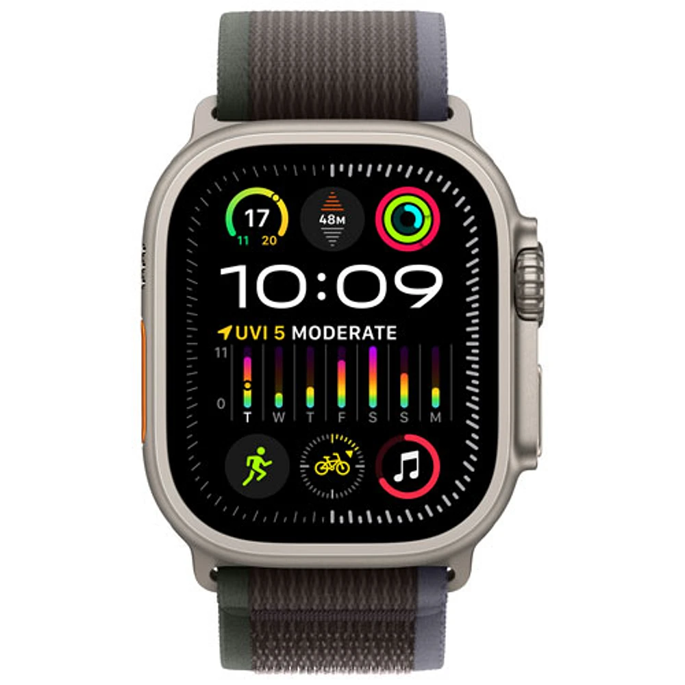 Apple Watch Ultra 2 (GPS + Cellular) avec boîtier de 49 mm en titane et bracelet Sentier bleu/noir par Rogers - Moyen/Grand - Financement mensuel