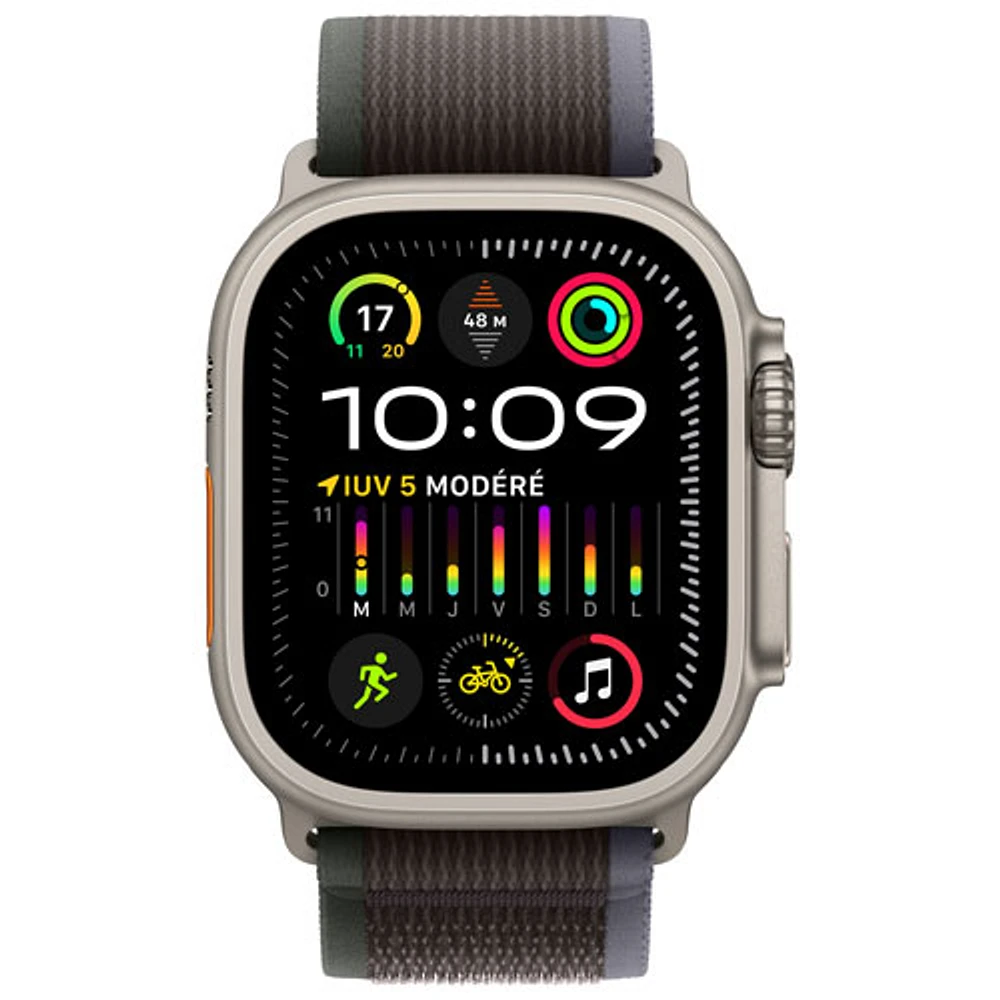 Apple Watch Ultra 2 (GPS + Cellular) avec boîtier de 49 mm en titane et bracelet Sentier bleu/noir par Rogers - Moyen/Grand - Financement mensuel