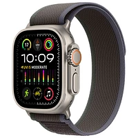 Apple Watch Ultra 2 (GPS + Cellular) avec boîtier de 49 mm en titane et bracelet Sentier bleu/noir par Bell - Petit/Moyen - Financement mensuel