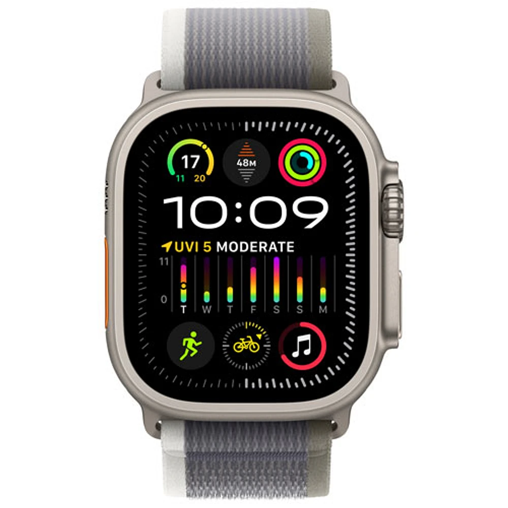 Apple Watch Ultra 2 (GPS + Cellular) avec boîtier de 49 mm en titane et bracelet Sentier vert/gris par Rogers - Moyen/Grand - Financement mensuel
