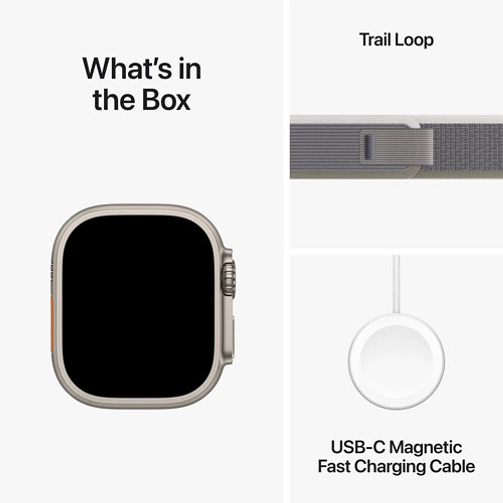 Apple Watch Ultra 2 (GPS + Cellular) avec boîtier de 49 mm en titane et bracelet Sentier vert/gris par TELUS - Petit/Moyen - Financement mensuel
