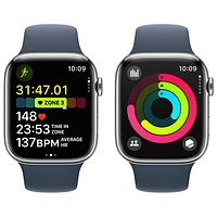 TELUS Apple Watch Series 9 (GPS + Cellular) 45mm Silver Stainless Steel Case w/Storm Blue Sport Band - M