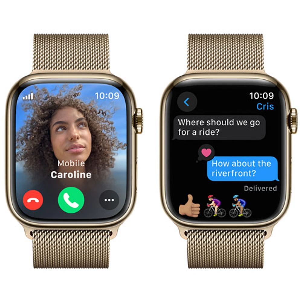 Apple Watch Series 9 (GPS + Cellular) avec boîtier de 45 mm en acier inoxydable doré et bracelet milanais doré par Rogers - Grand - Financement mensuel