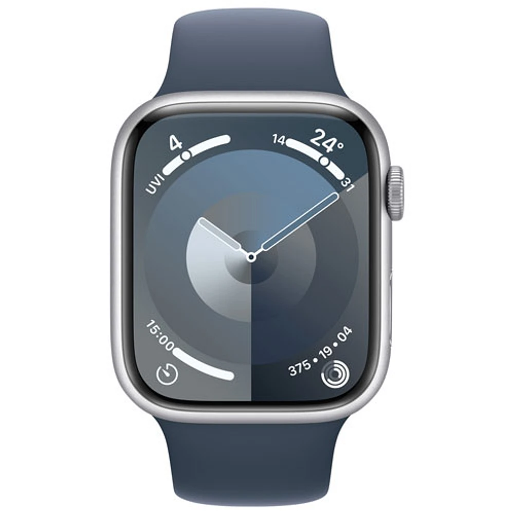 TELUS Apple Watch Series 9 (GPS + Cellular) 45mm Silver Aluminum Case w/Storm Blue Sport Band - M