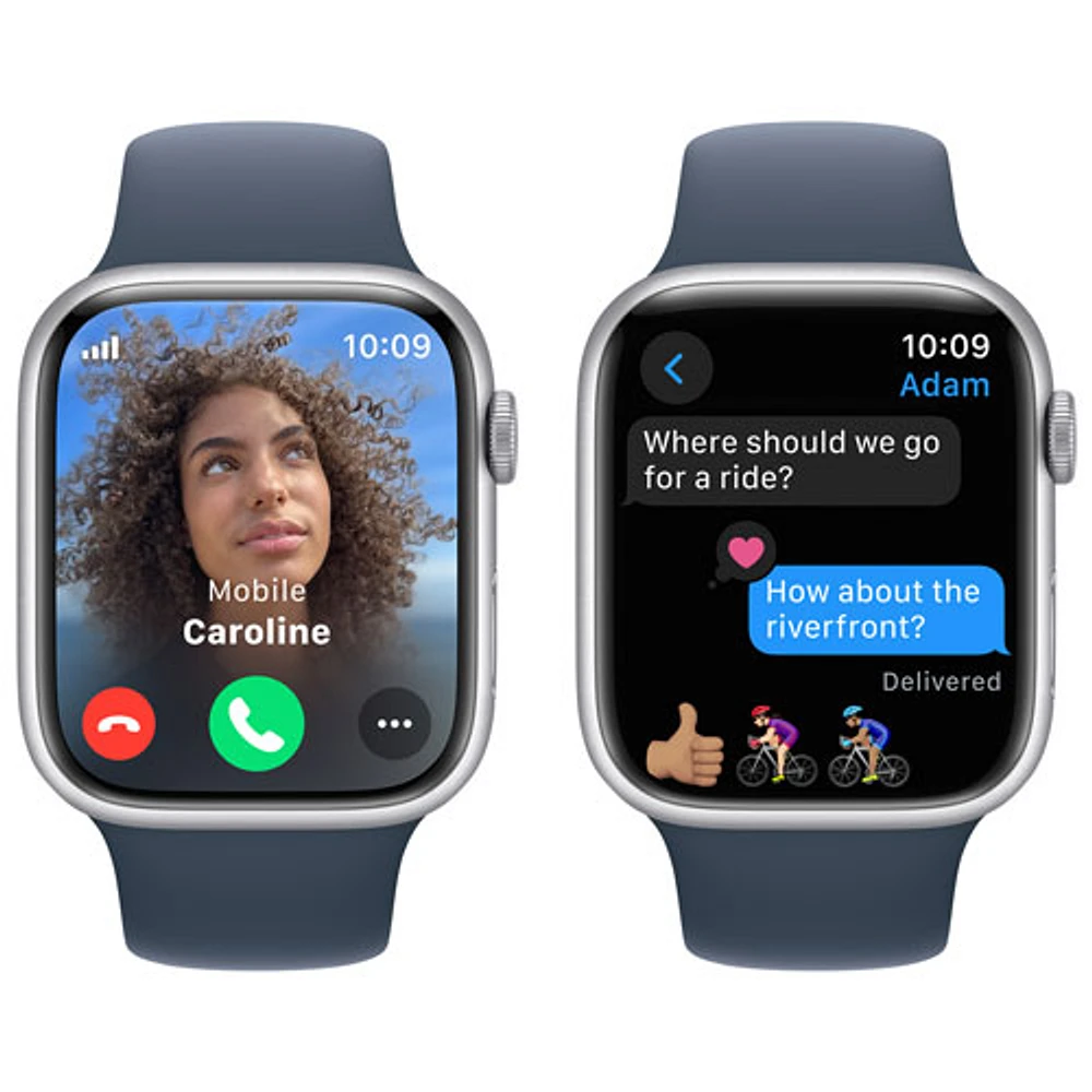 TELUS Apple Watch Series 9 (GPS + Cellular) 45mm Silver Aluminum Case w/Storm Blue Sport Band - M
