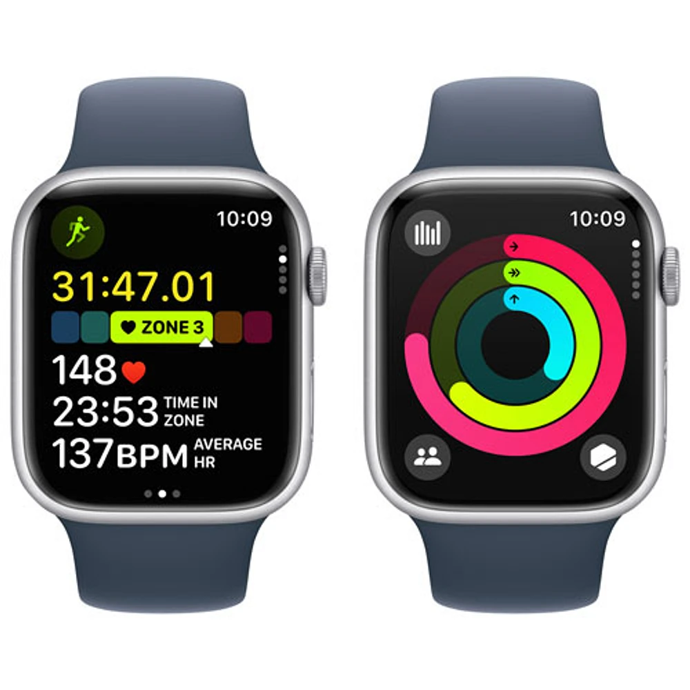 TELUS Apple Watch Series 9 (GPS + Cellular) 45mm Silver Aluminum Case w/Storm Blue Sport Band - M