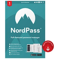 NordPass Premium (PC/Mac) - Nombre illimité d'appareils - 1 an - Téléchargement numérique