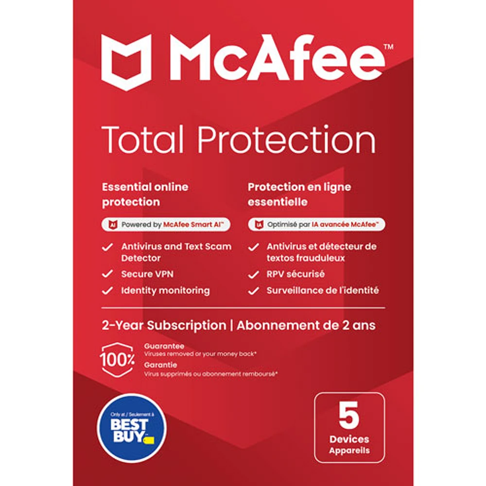 McAfee Total Protection (PC/Mac/iOS/Android) - 5 appareils - 2 ans - Exclusivité de Best Buy