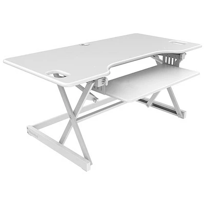 Surélévateur de bureau ergonomique ajustable de 46 po de largeur de Rocelco avec plateau pour clavier - Blanc